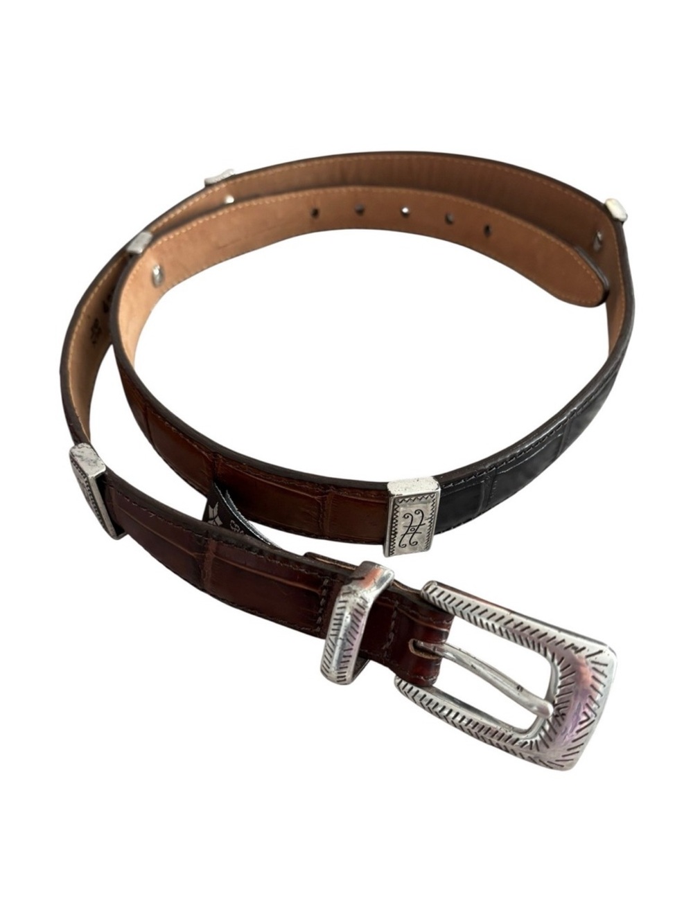 Brighton Belt Women 36 XL Colorblock Croc Embossed Silver Tone Accents USA 43700